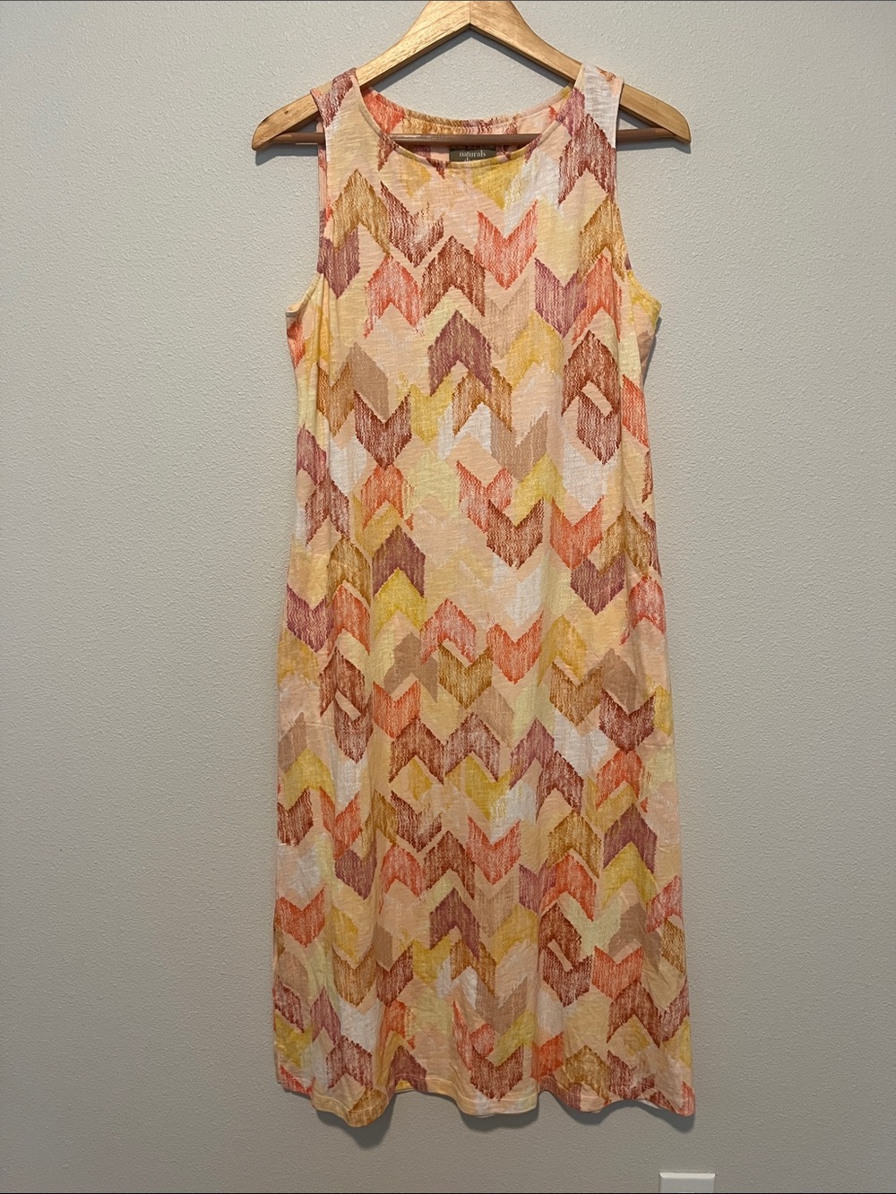 QVC Naturals Denim&Co. Sleeveless Chevron Print Shift Dress Petite S